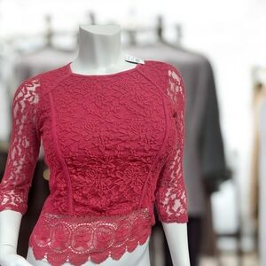 JW Collection Vibrant Red Lace Blouse